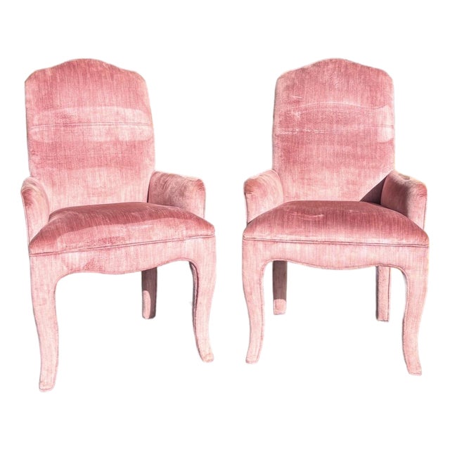 Hollywood Regency Pink Velvet Accent Chair Pair For Sale