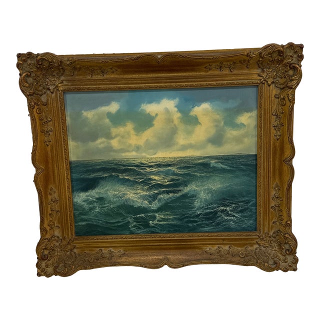 Vintage Seascape Oil Painting – Ornate Gilt Frame For Sale