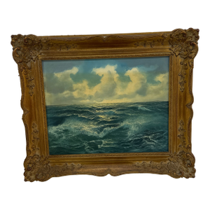 Vintage Seascape Oil Painting – Ornate Gilt Frame
