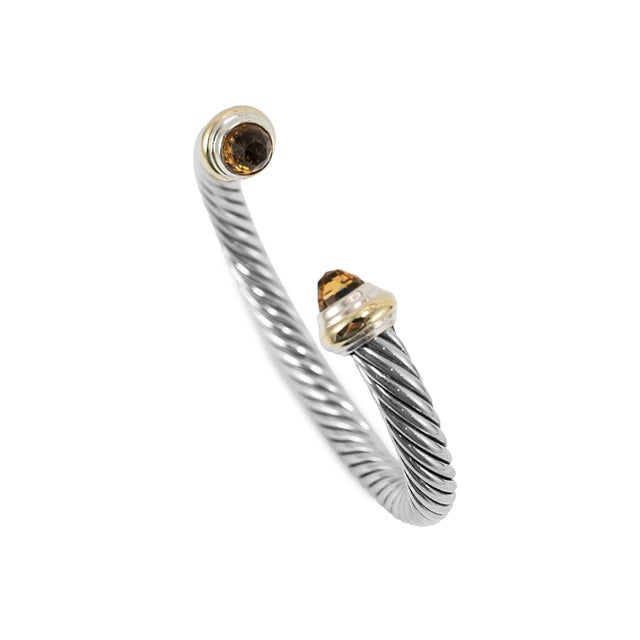 David Yurman Classic Cable 7mm 14k Gold 925 Silver Citrine Bangle Cuff Bracelet For Sale In Houston - Image 6 of 8