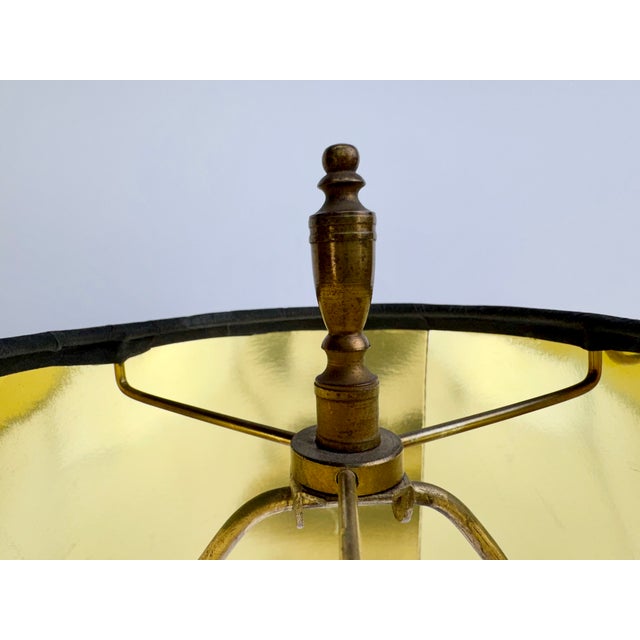 Vintage Hollywood Regency Antique Brass Candlestick Table Lamp With Black Shade For Sale - Image 10 of 13