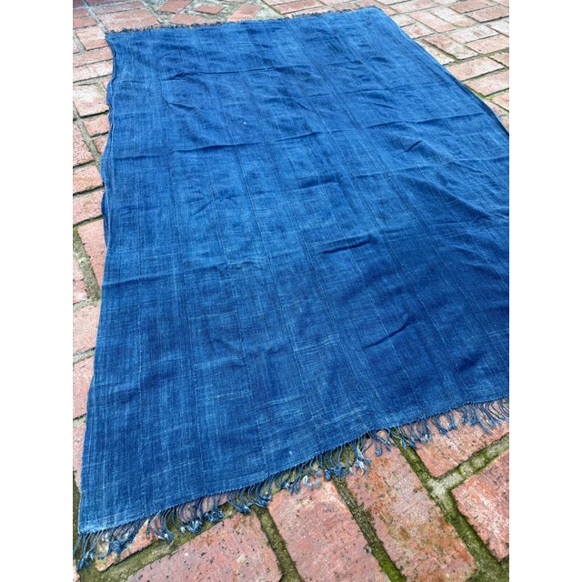 Vintage African Indigo Denim Mossi Mudcloth 66” L X 44” W Textile | No. 139 For Sale - Image 4 of 7