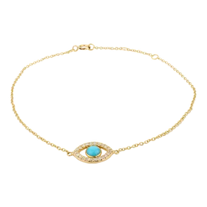 Evil Eye Turquoise & Halo Diamond Chain Bracelet
