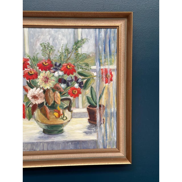 Original Danish Oil on Panel – “Flower Still Life” by Gerda Tougaard – Signed – Vintage & Framed – 57 × 48 cm (22.4" ×...