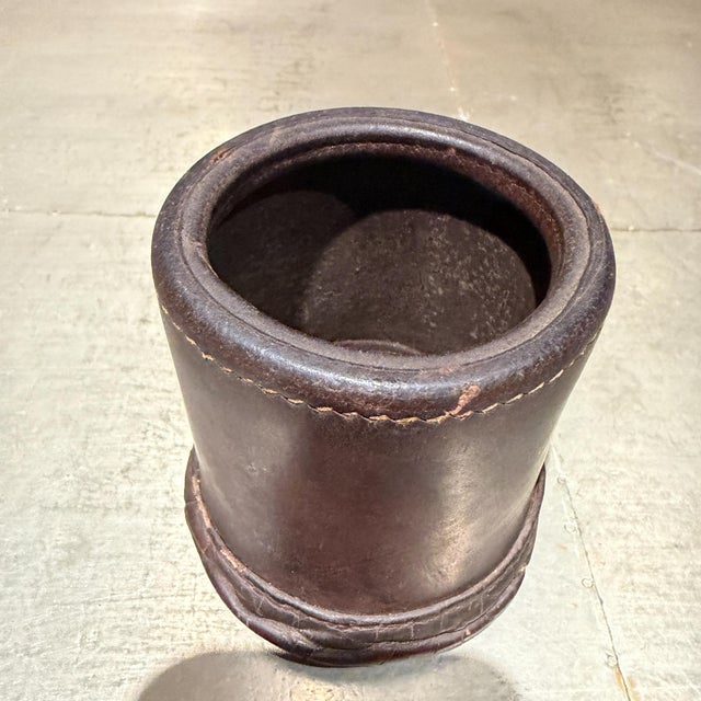 Vintage Brown Leather Dice Cup After Paul Dupré-Lafon For Sale - Image 4 of 12