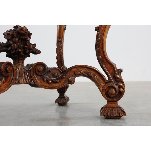 Napoleon III Style Carved Walnut Side Table with Ardune Top, France, 1900s For Sale - Image 14 of 18