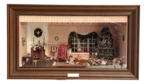 Vintage Folk Art Lighted Christmas Shadowbox Diorama
