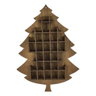 Hand Crafted Antique Wood Christmas Tree Wall Display for Miniatures For Sale
