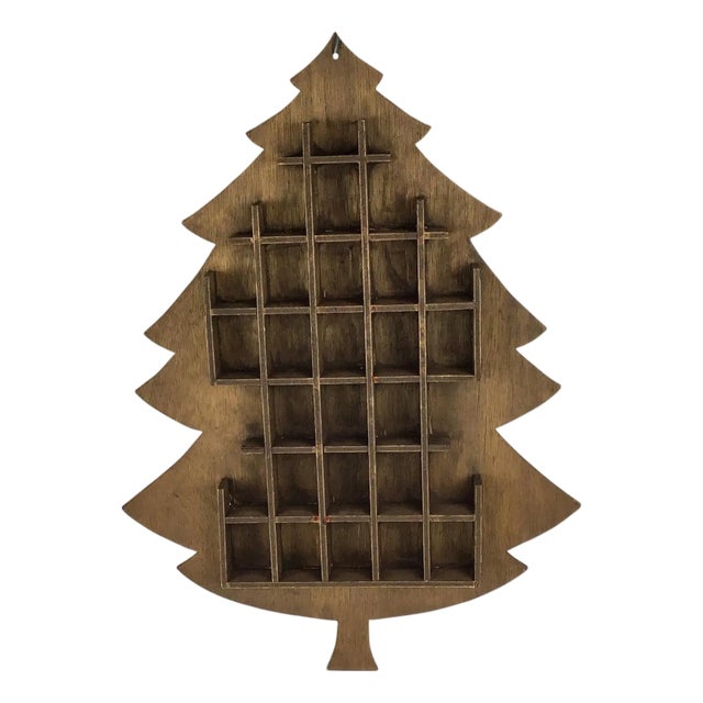 Hand Crafted Antique Wood Christmas Tree Wall Display for Miniatures For Sale