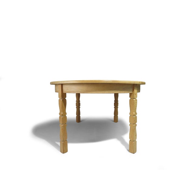Mid-Century Modern Mid 20th Century Attributed to Henning Kjærnulf Scandinavian Solid White Oak Round Dining Table With Leaves For Sale - Image 3 of 12