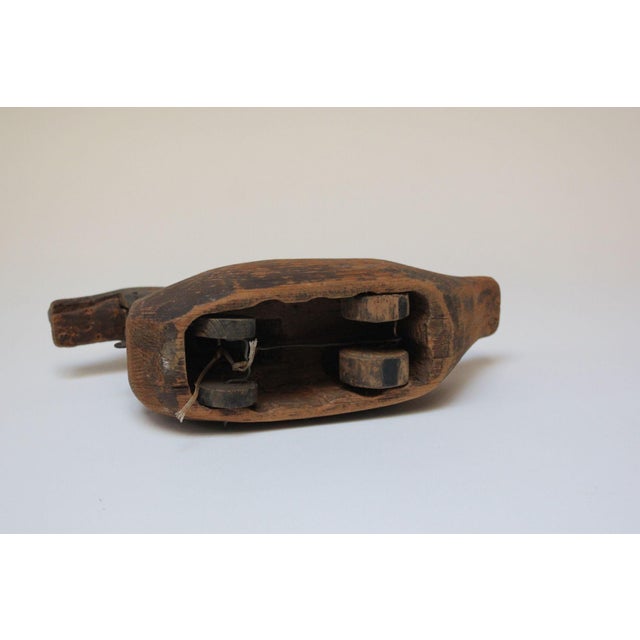 Wood Vintage Primitive Carved Wooden Duck on Wheels Decoy / Pull Toy For Sale - Image 7 of 12