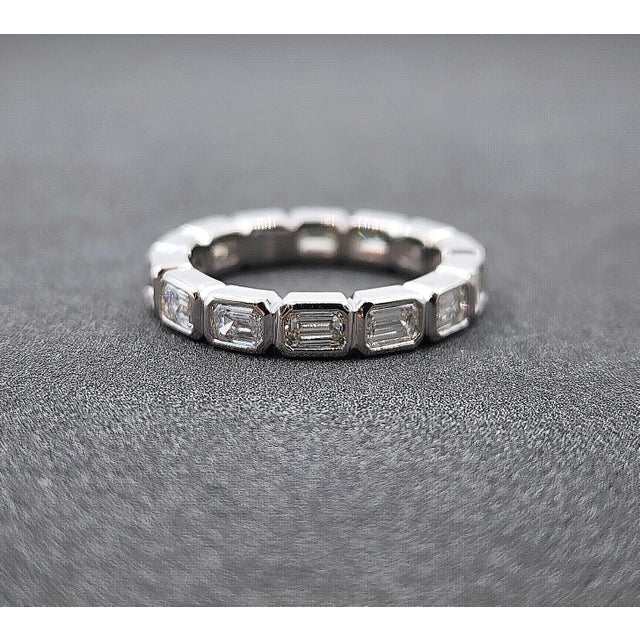 2.24 Ct Emerald Cut East-West Bezel Set Eternity Band Size 6.5 For Sale In Chicago - Image 6 of 8