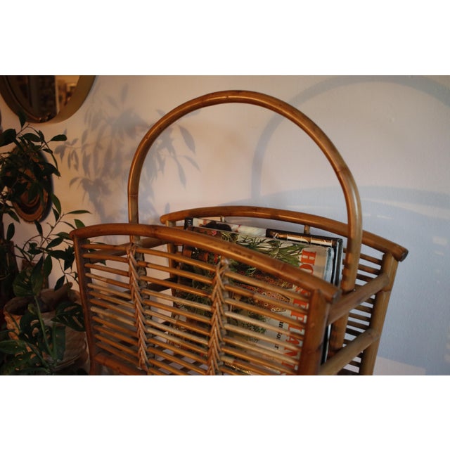 Mid Century Tortoise Bamboo Rattan Magazine Rack After Franco Albini For Sale - Image 13 of 17