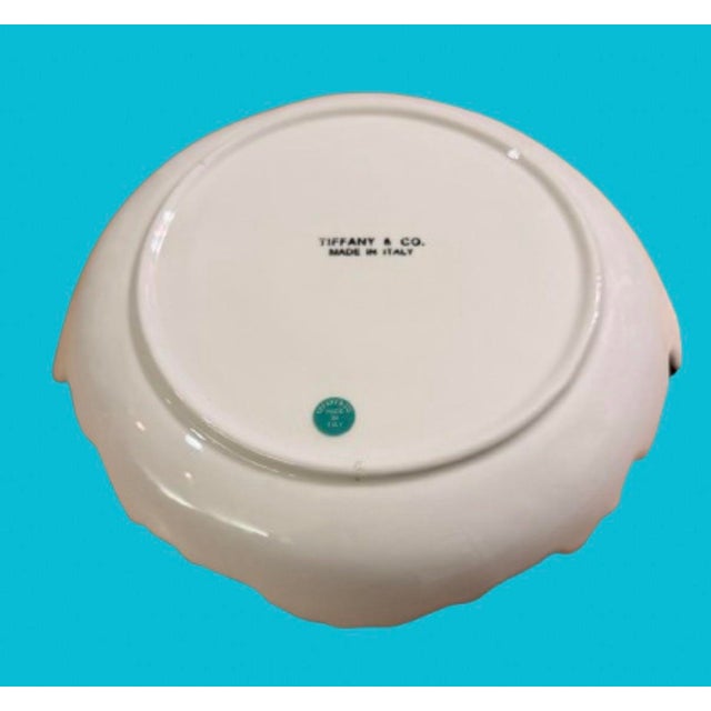 Tiffany and Co. Vintage Tiffany Majolica Flower Shaped Dish in the Style of Mottahedeh Made in Italy Signed For Sale - Image 4 of 9