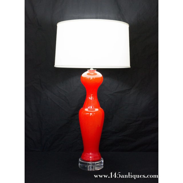 1950s Pair of Tangerine Colored Murano Glass Lamps For Sale - Image 5 of 12