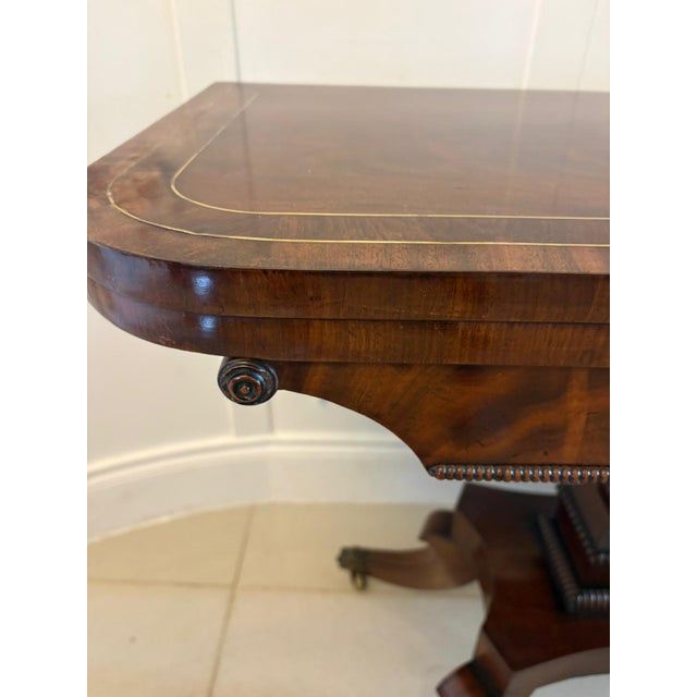 Antique English Regency Mahogany Brass Inlaid Fold-Over Console Card Table, 1830 For Sale - Image 11 of 18