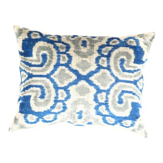 Contemporary Blue Turkish Silk Ikat Pillow For Sale