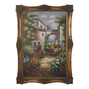 Monumental Framed Garden Walk Oil Painting on Canvas