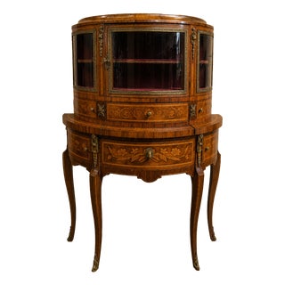 Louis XV Marquetry Desk and Display Cabinet, 1890s For Sale
