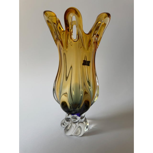Glass Organic Modern Bohemian Amber Art Glass Vase from Egermann Glassworks, Czech Republic, 1980s For Sale - Image 7 of 16