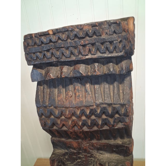 Stunning Antique Hand-Carved Wooden Architectural Pillar Fragment on Custom Metal Stand For Sale - Image 4 of 6