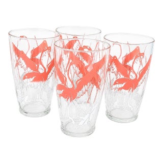 Set of 4 Monumental Coastal Vintage Pink Flamingo Cocktail Drinking Glasses For Sale