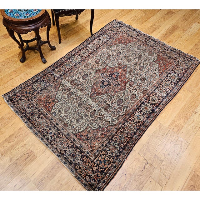 Textile 19th Century Farahan Rug, Hand-Knotted Wool, Paisley Pattern, Pale Green & Navy, 4x6 For Sale - Image 7 of 18