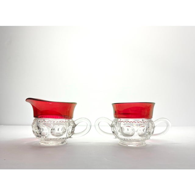 1950s Tiffin-Franciscan “King's Crown” Ruby Red Open Sugar Bowl & Creamer Set Good vintage condition. No chips, cracks, or...