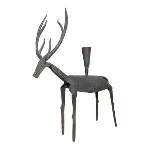 Antique Handmade Wrought Iron Buck Deer Sculpture Candle Holder Statue Stand