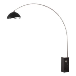 Iconic 95" Luna Bella Arc Floor Lamp - Mid-Century Modern, Satin Nickel Steel, Black Marble Base For Sale