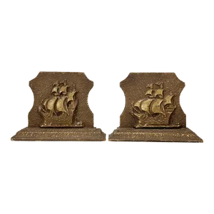 Vintage Arts & Crafts Plaster Galleon Sailing Ship Bookends - a Pair
