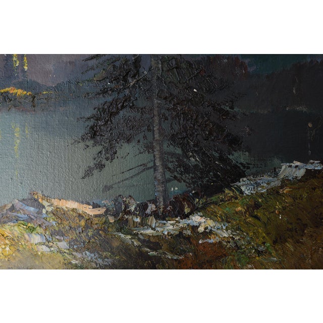 Vintage Snow-Capped Mountains & Lake Landscape Painting For Sale - Image 9 of 14
