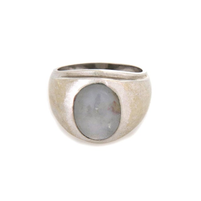 Men's Star Sapphire Ring 14k White Gold For Sale - Image 4 of 5