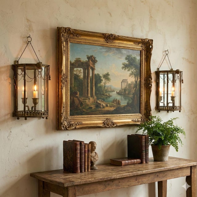 Brass 19th-C. French Napoleonic Brass & Curved Glass Mirrored Sconces Lion Mask - Pair For Sale - Image 8 of 8