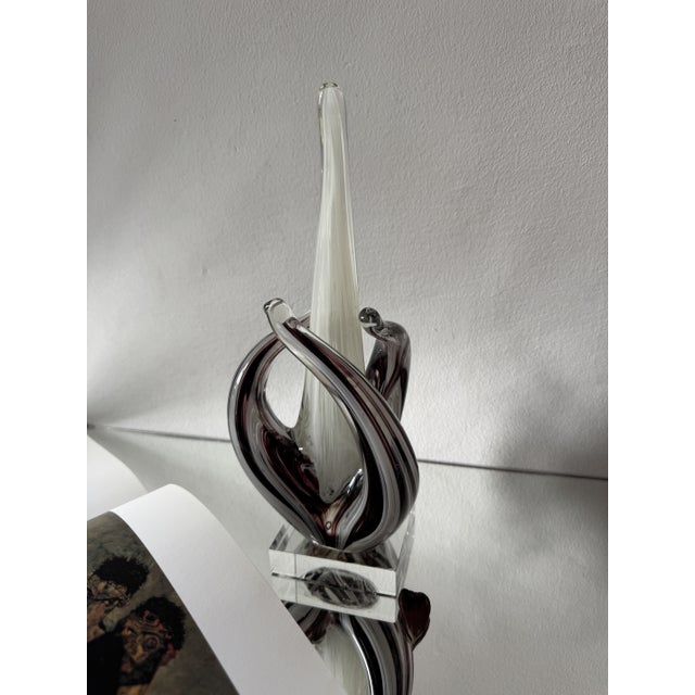 Smoky Amethyst Sommerso Murano Glass Sculpture with White Ribbon, Italy, 1970s For Sale - Image 15 of 15