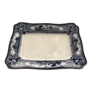 Rare Antique Ford & Sons "Verona" Flow Blue Meat Serving Platter-Bruslem England-Cows For Sale