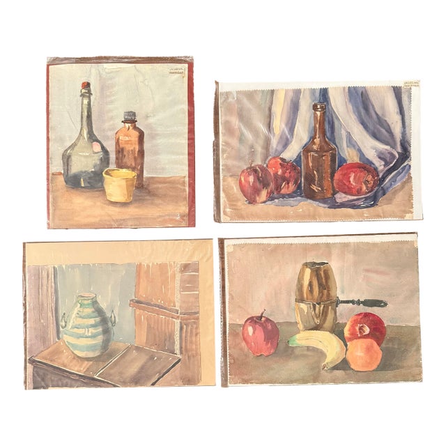 1950s Set of 4 - Original Watercolor Still-Life Paintings by Mabel Boettger For Sale