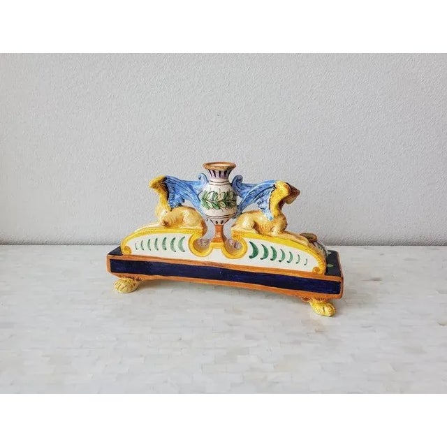Antique Italian Renaissance Majolica Double Inkwell For Sale - Image 9 of 11