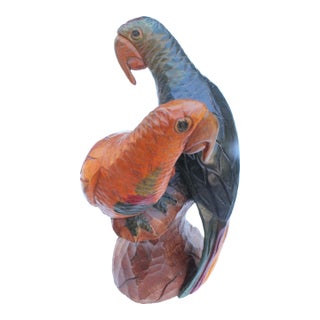 Vintage 1970s Hand-Carved Wooden Macaw Parrot Sculpture For Sale