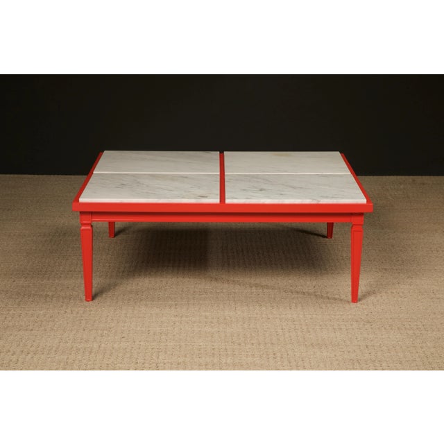 Restored Carrara Marble Coffee Table by Maison Jansen, c. 1940s, Signed For Sale In Los Angeles - Image 6 of 12