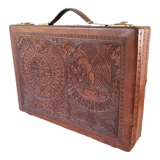 Vintage Mexican Tooled Leather Briefcase For Sale