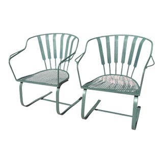 Mid-Century Modern Wrought Iron Pinecrest Bouncer Patio Chairs - A Pair For Sale