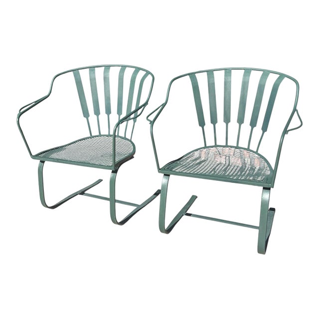 Mid-Century Modern Wrought Iron Pinecrest Bouncer Patio Chairs - A Pair For Sale