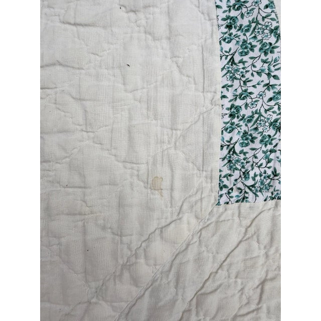 Vintage Hand Stitched Log Cabin Quilt Green And White, Square 77x79” For Sale - Image 4 of 18