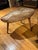 A genuine 19th-century American primitive slab bench- hand crafted from a single soliď wood slab with three splayed...