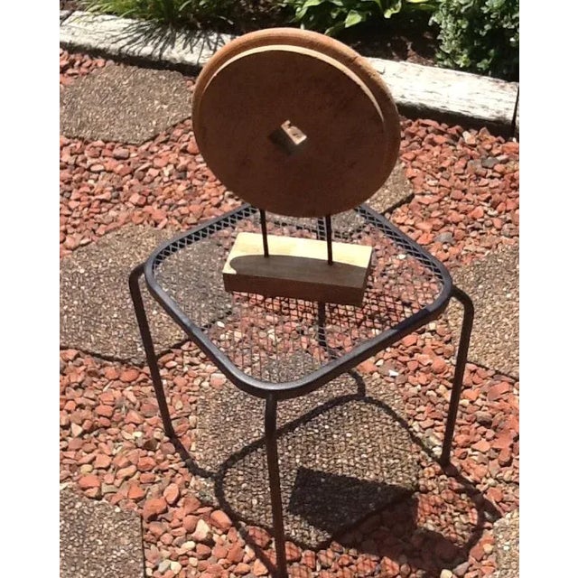 Mid-Century Modern Vintage Danish Modern Geometric Natural Wood & Iron Sculpture For Sale - Image 3 of 6