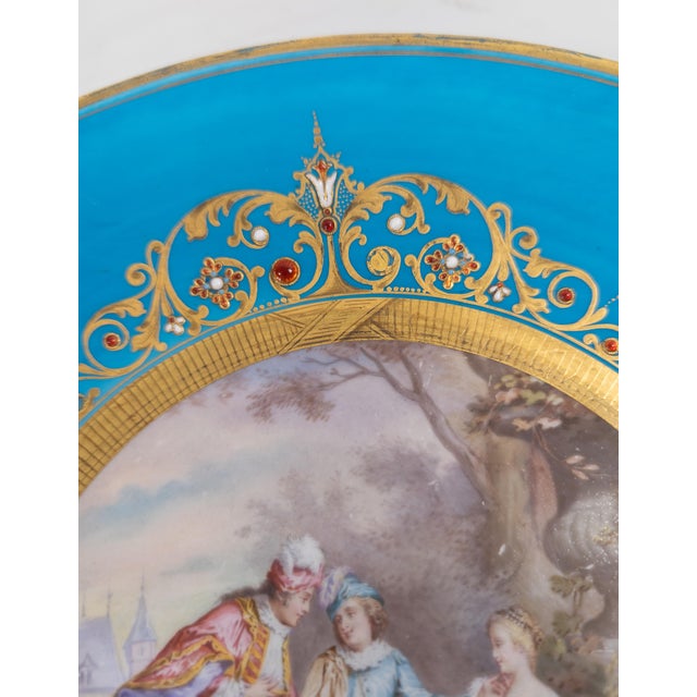 Ceramic 18th Century French Sevres Vincennes Bleu Celeste Plate With Courting Scene For Sale - Image 7 of 18