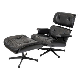 Set of Vintage Lounge Chair and Ottoman by Charles & Ray Eames for Vitra, 1990s, Set of 2 For Sale