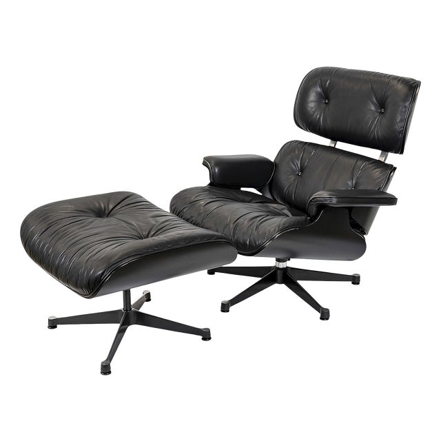 Set of Vintage Lounge Chair and Ottoman by Charles & Ray Eames for Vitra, 1990s, Set of 2 For Sale