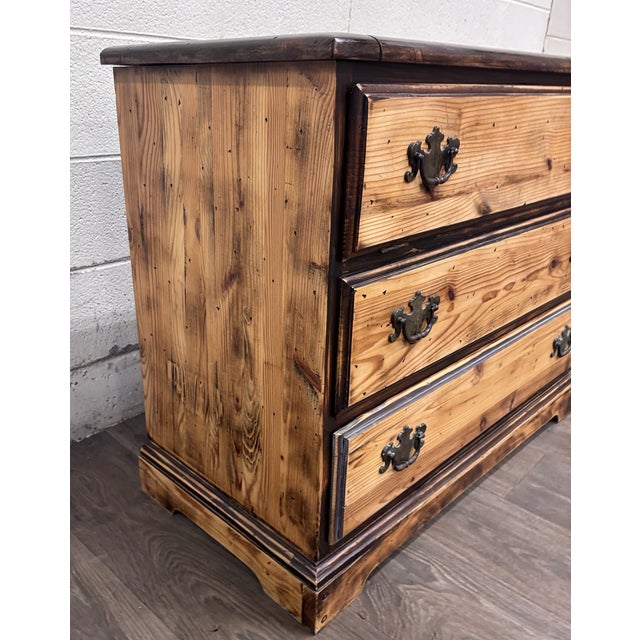 Vintage Solid Pine Three Drawer Lift Top Blanket Chest For Sale - Image 9 of 11